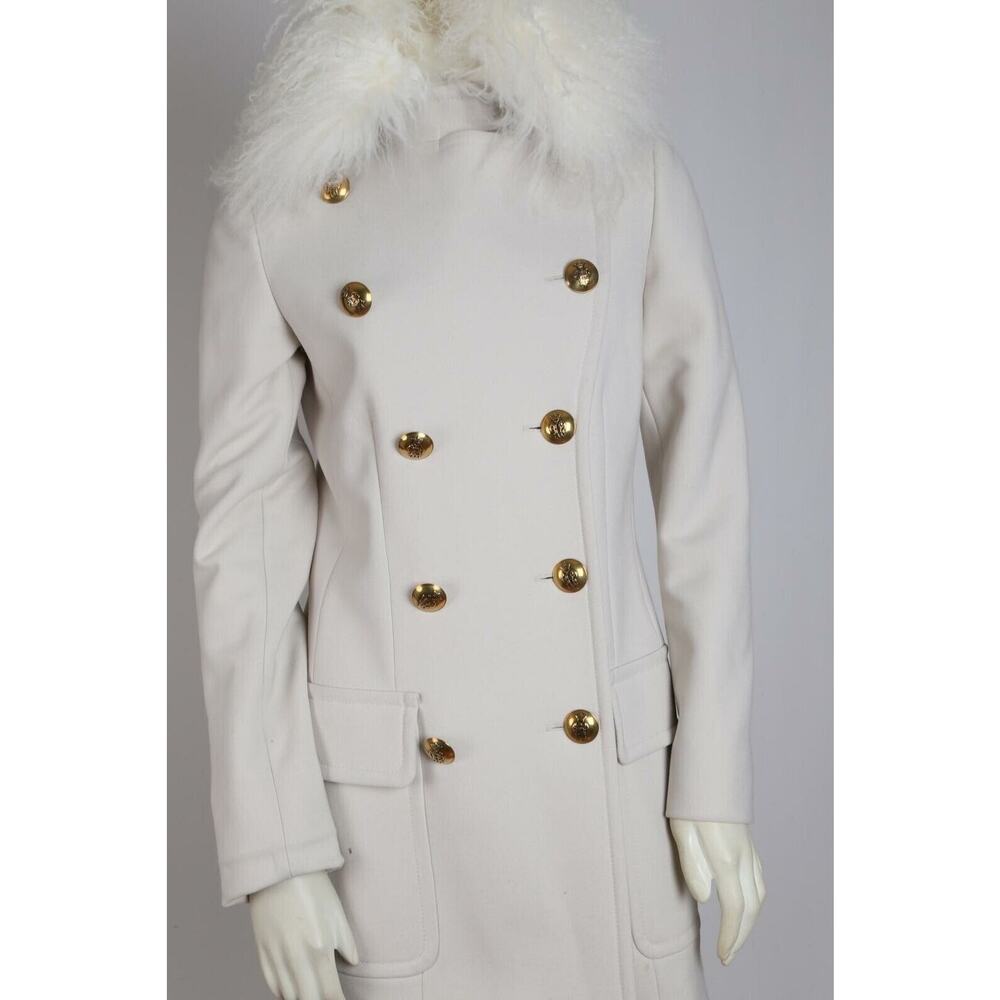 EMILIO PUCCI Mongolian Fur White Wool Double Breasted Coat Size 40 US 6